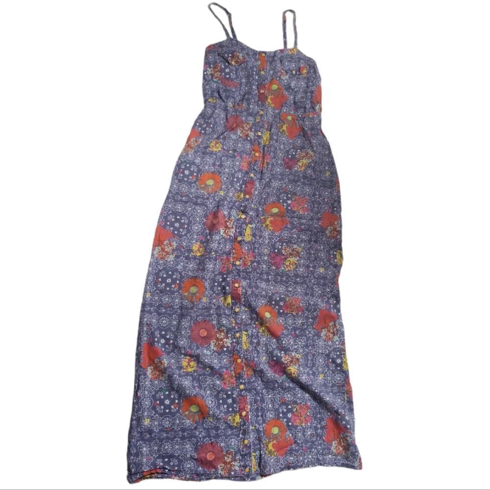 OH, BOY! Blue Western Paisley Floral‎ Heart Button-up Empire Waist Dress Size P